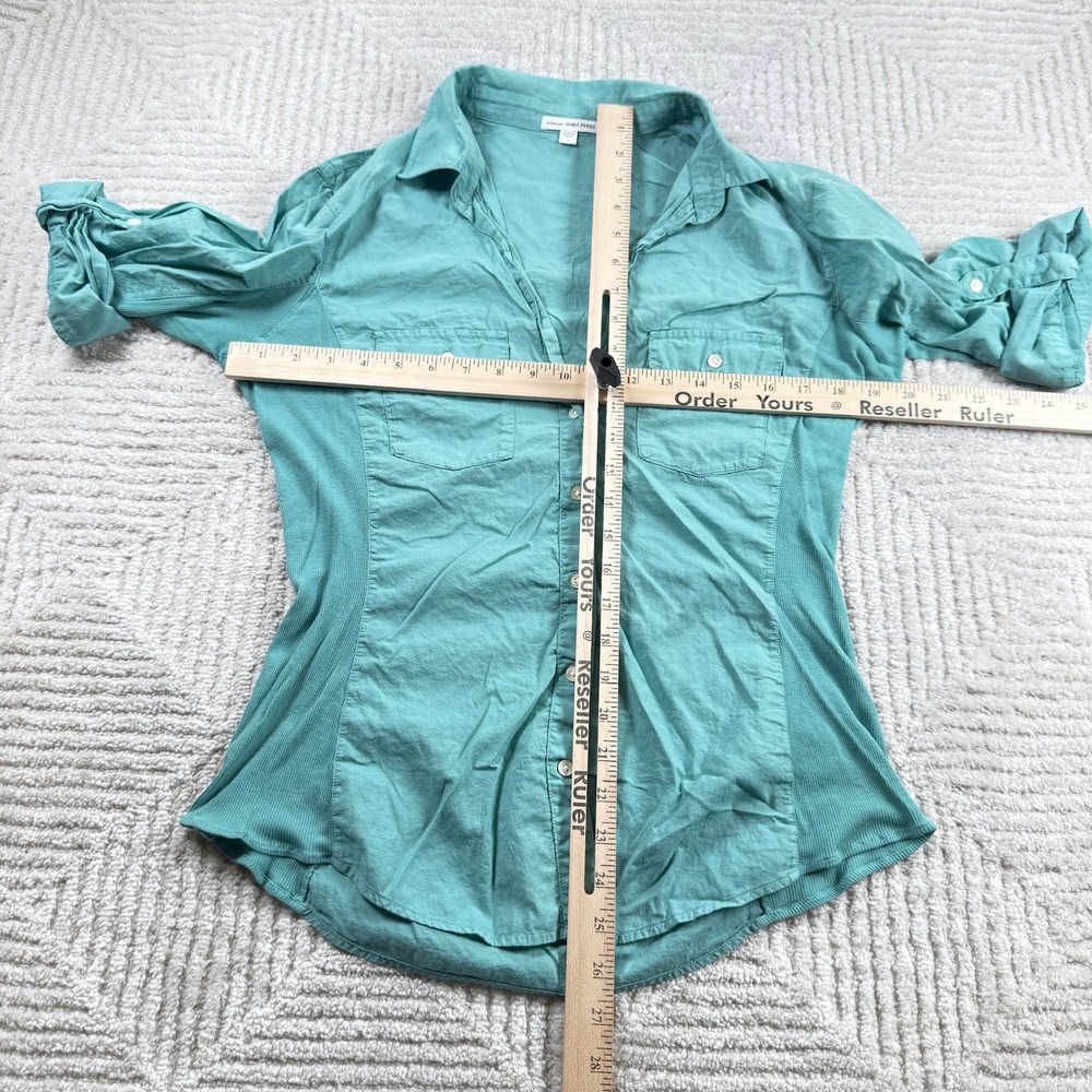 Standard James Perse Button Shirt Women's 4 Teal Ribbed Panel Coastal Beachy - Picture 6 of 9